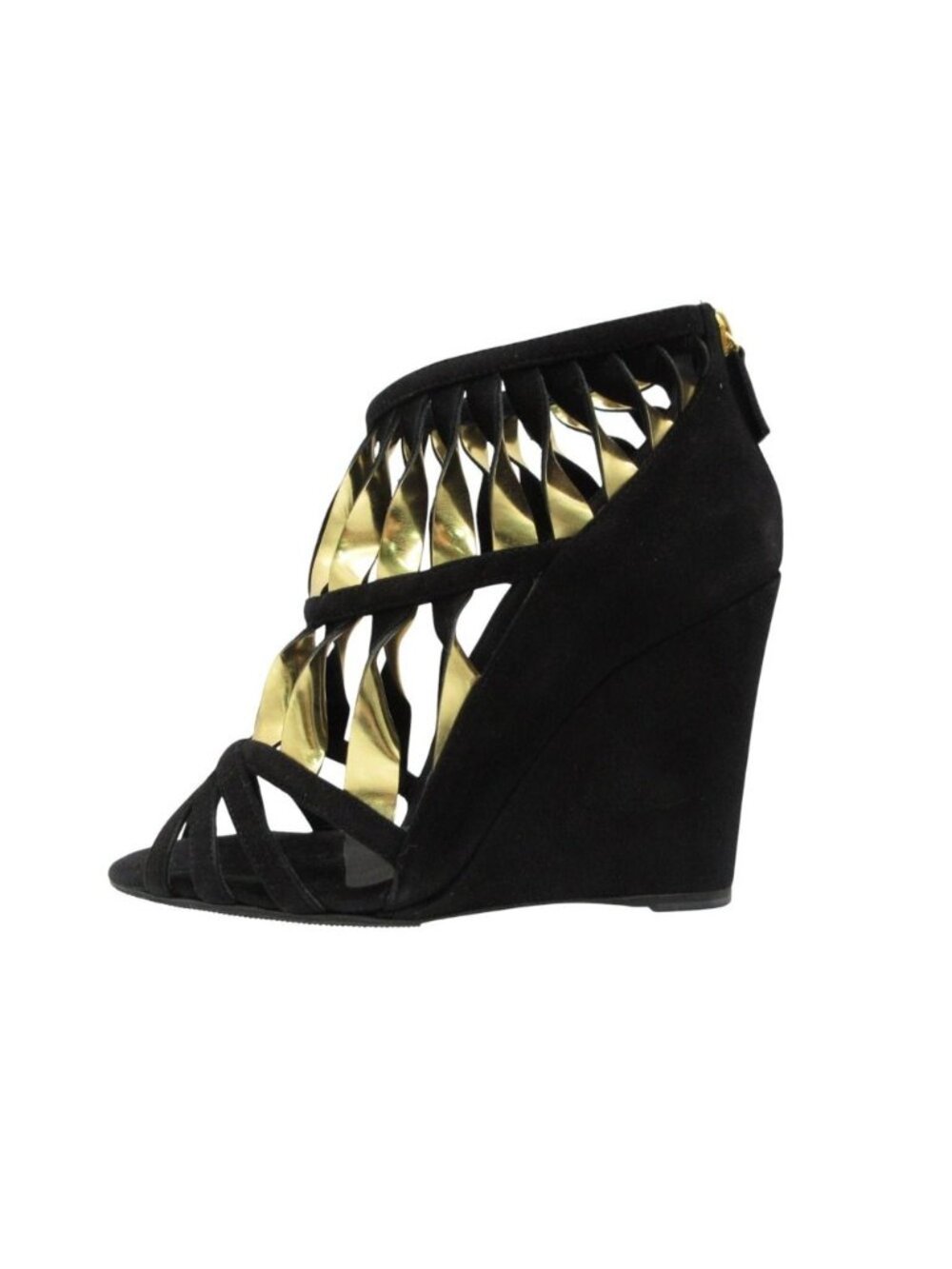 Chanel Sandals Suede Wedge Sole Shoes High Heels Black Gold 34c